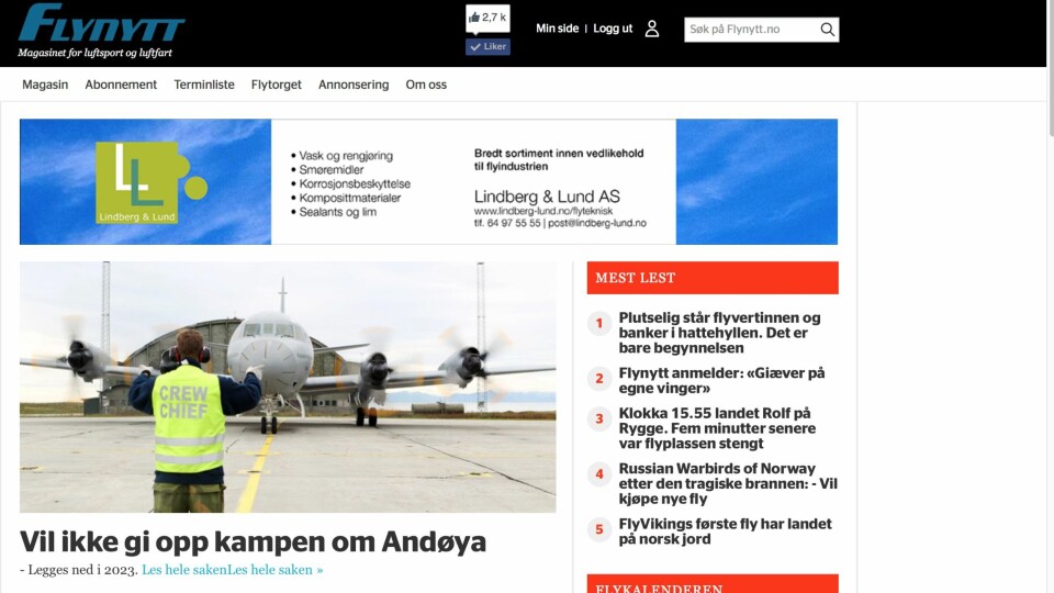 NYE KLÆR: Flynytt.no slik nettsiden fremstår etter oppgraderingen. Den redaksjonelle linjen blir som før, men med hyppigere oppdateringer og en større tilstedeværelse på nett.