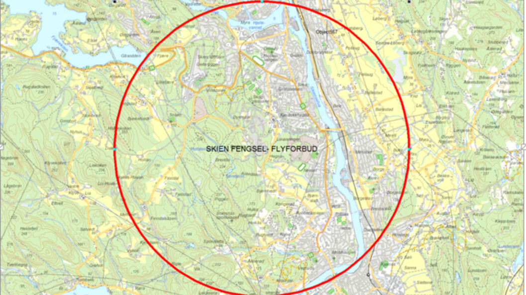 FLYFORBUD: Under ankesaken til Anders Behring Breivik vil det i fem dager være forbudt å fly i dette området.