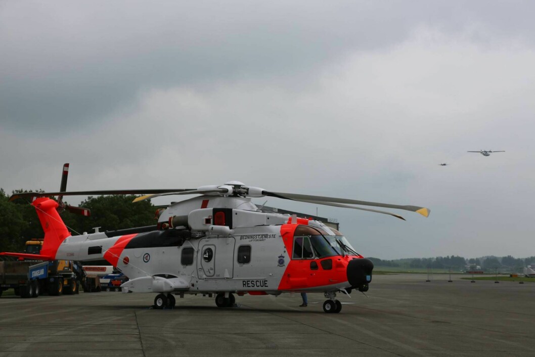 Det nye norske redningshelikopteret AW101 fra Leonardo-Finmeccanica-fabrikken i Storbrittania.