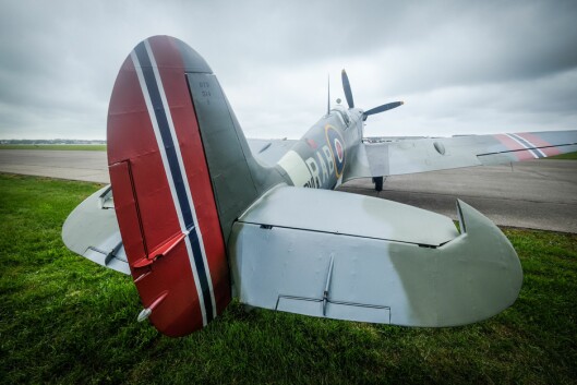 PÅ BAKKEN: Spitfire IX RR232 på bakken under Sola Airshow i juni. Foto: Axel Munthe-Kaas Hærland PÅ BAKKEN: Spitfire IX RR232 på bakken under Sola Airshow i juni. Foto: Axel Munthe-Kaas Hærland