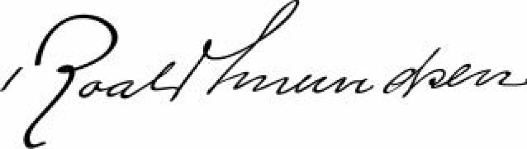 Roald Amundsens signatur. Foto: Wiki commons