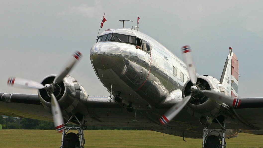 Dakota Norways DC-3, LN-WND, fotografert på Duxford i begynnelsen av juni.