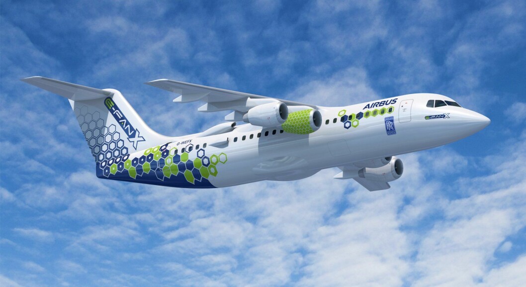 Bak i E-Fan X finner vi en norskutviklet gassturbin. Den driver en 2,5 megawatt generator. Foto: Airbus Bak i E-Fan X finner vi en norskutviklet gassturbin. Den driver en 2,5 megawatt generator. Foto: Airbus