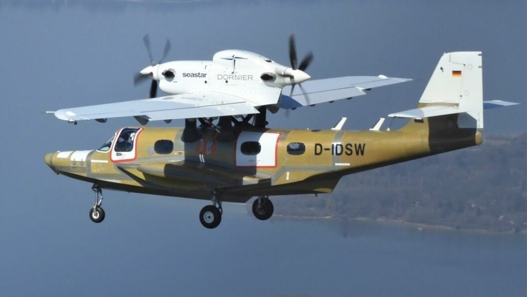 I LUFTEN: Dornier Seastar CD2 gjennomførte en 31 minutter lang testflyvning i slutten av mars. Foto: Dornier I LUFTEN: Dornier Seastar CD2 gjennomførte en 31 minutter lang testflyvning i slutten av mars. Foto: Dornier