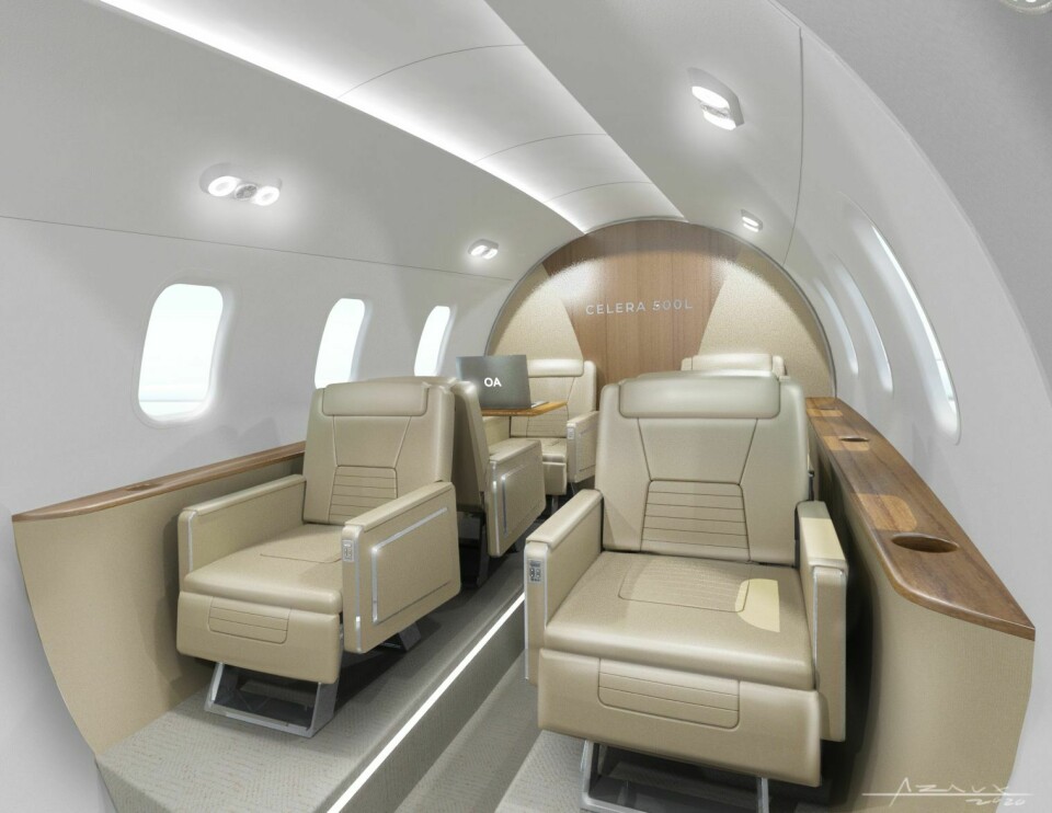 I kabinen er det «ståhøyde» og seks «førsteklasseseter». Foto: Otto Aviation Group.