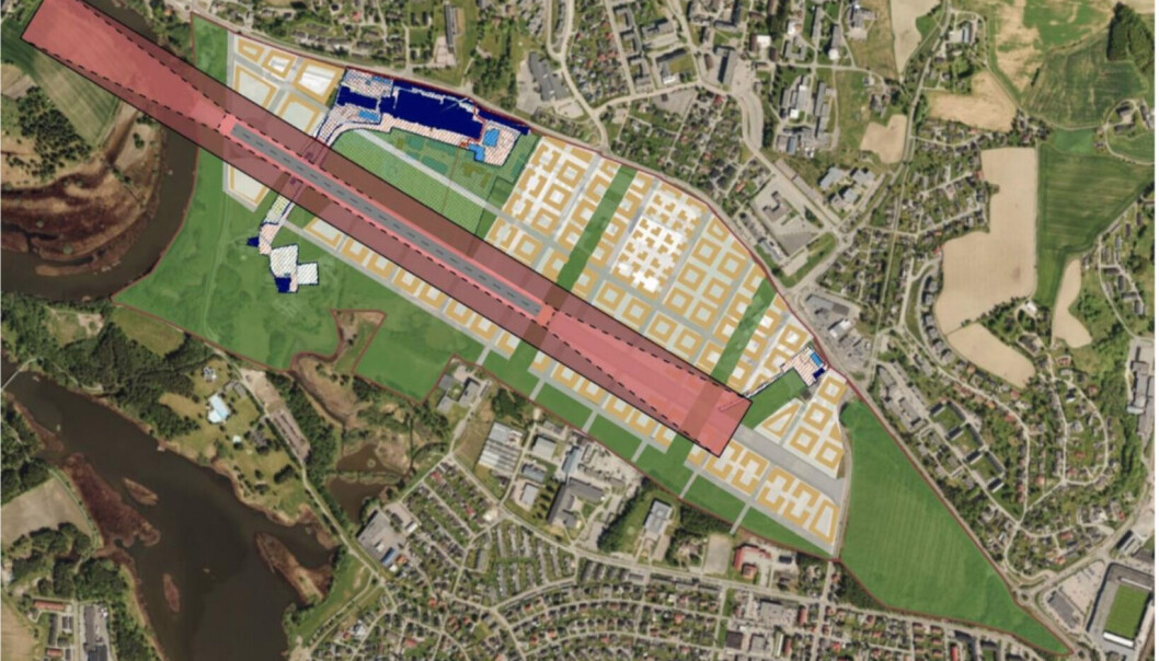 Alternativ tre med 828 meter lang rullebane. Foto: Lillestrøm kommune Alternativ tre med 828 meter lang rullebane. Foto: Lillestrøm kommune