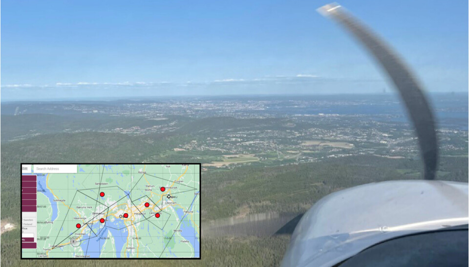 Flynytt nærmer seg Asker fra vest i 3000 fot med kurs Kjeller.