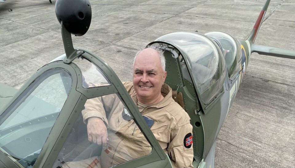 En meget fornøyd Rolf Meum i Spitfire på Torp 10. mai 2024.