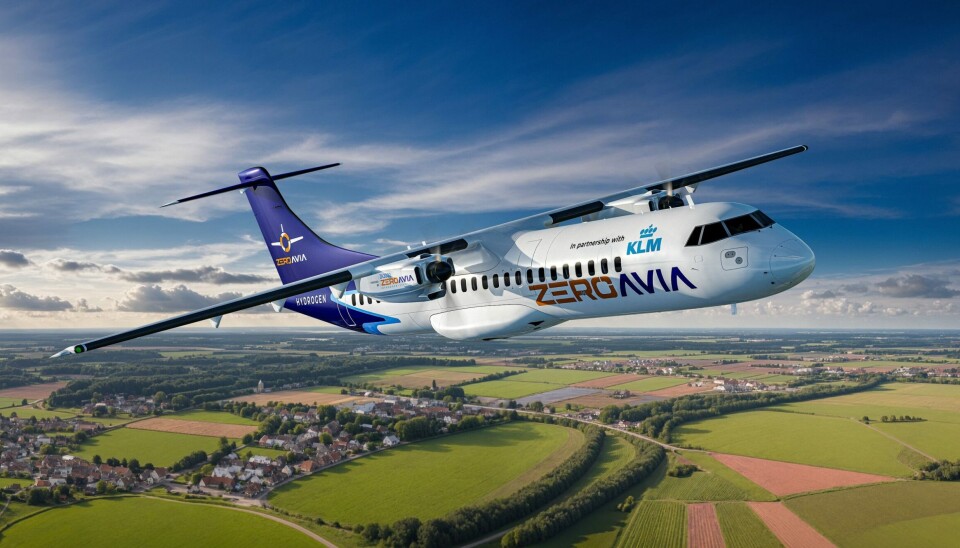 Slik ser man for seg fremtidens regionalfly. Visualisering av flyet fra KLM og ZeroAvia. Illustrasjon: KLM