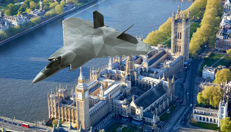 Britene kaller det nye kampflyet Tempest – en referanse til Hawker Tempest, som var en videreutvikling av Hawker Typhoon. Eurofighteren går under navnet Typhoon i Storbritannia, hvor man liker å holde fast ved historiske betegnelser. Men dersom den nye Tempest en dag skal fly over Parlamentet, slik vi ser her, må det også finnes noen som kan produsere den. Illustrasjon: BAE Systems