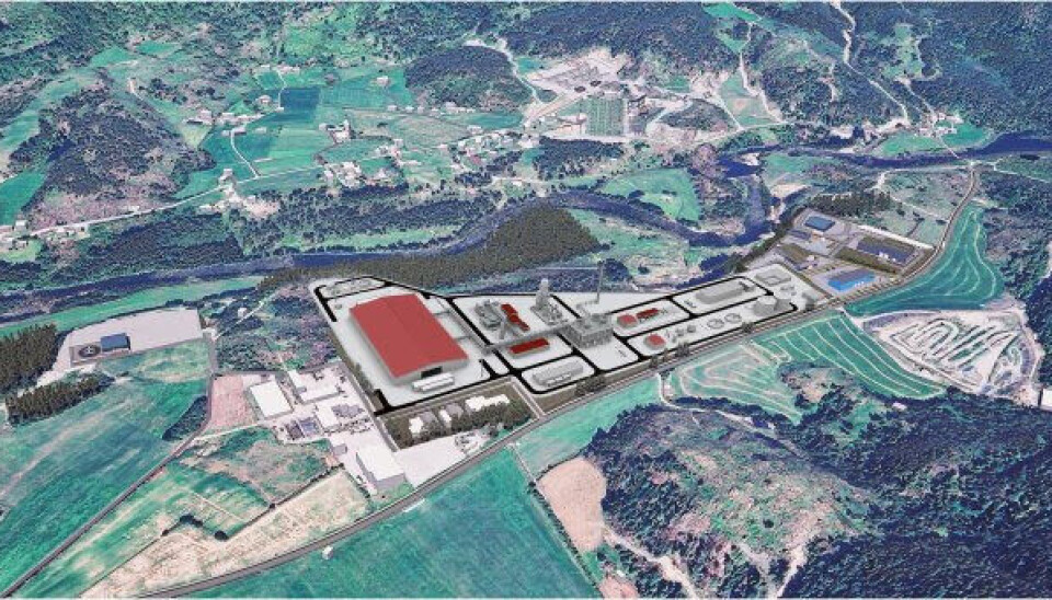 Foreløpig illustrasjon fra 2024 av den fornybare ammoniakkfabrikken Iverson i Sauda, Norge.